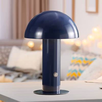 Jonathan Y Boletus 10.75" Bohemian Rechargeable/cordless Iron Integrated Mushroom Table Lamp Navy: Touch Sensor, 3-way Dimmable