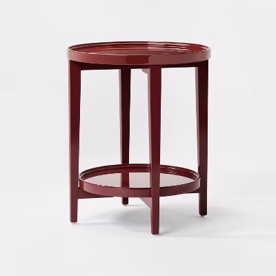 Side Table Wood Round Lacquer Finish Dark Red - Threshold™ Designed With Studio Mcgee Assembly Required