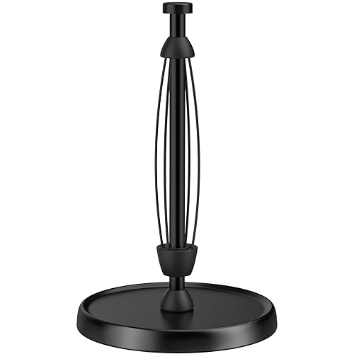 Paper Towel Holder Countertop, One-Handed Tear, Stainless Steel, Weighted Base, Black, Paper Towel Roll Holder Stand with Ratchet Mechanism for Kitchen Bathroom Farmhouse Essentials Decor Accessories
