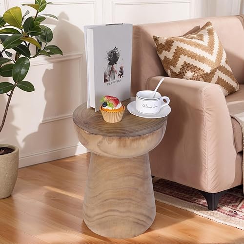 Uziass Wood Side Table, 15" Natural Tree Stump End Table, Round Wooden Accent Table, Rustic Farmhouse Stool for Living Room, Bedroom, Patio, Porch, Garden Home Decor(Natural Color)