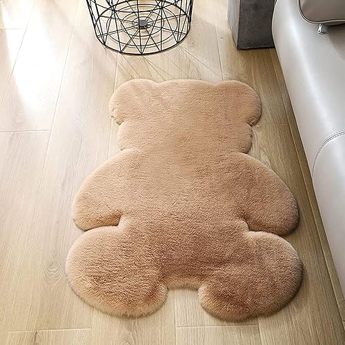 TENNOLA 2.5x3.4 ft Small Bear Soft Fluffy Rug, Shag Faux Sheepskin Fur Rug Fuzzy Shaggy Area Rug Cute Plush Carpet for Nursery Kids Girls Bedroom Room Aesthetic Living Room Floor Home Decor, Brown