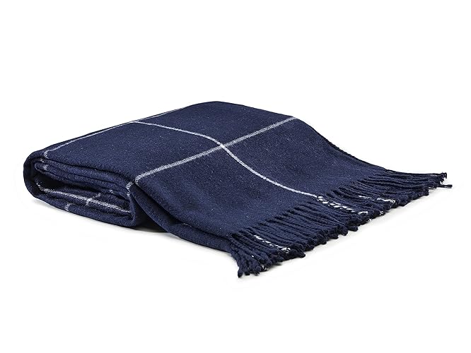 Arus Acrylic Highlands Collection Queen Size Tartan Plaid Design Throw Blanket Navy-White, 60x80 inch