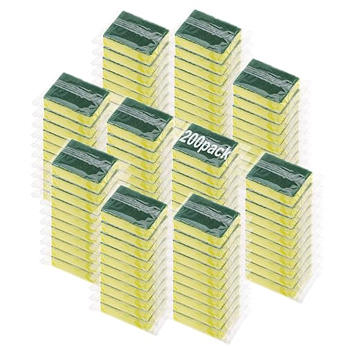 Ovveroche 200 Pcs Individually Wrapped Sponges, Uncompressed Non Scratch Scrouing Sponges for Household Cleaning Dishes Kitchen Airbnb Apartment Car Bike Green