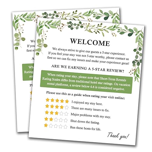2pcs 6"X5.5" Essential Airbnb Essentials for Hosts, Welcome Card Airbin Signs Sticker Explanation with Magnet [Premium 35 Mil Magnet], Guest Room Must Haves, Vacation Rental & VRBO Properties