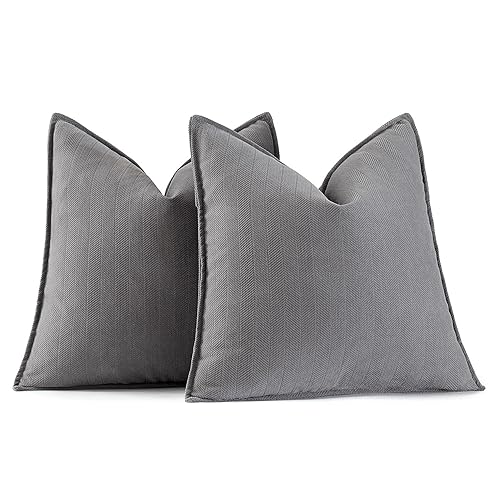 MIULEE Pack of 2 Grey Decorative Pillow Covers 24x24 Inch Soft Chenille Luxurious Couch Throw Pillows Farmhouse Cushion Covers Euro Shams with Elegant Design for Sofa Bedroom Living Room Home Decor