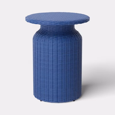 21.65" All-weather Wicker Round Monochromatic Outdoor Patio Bistro Table Navy - Threshold