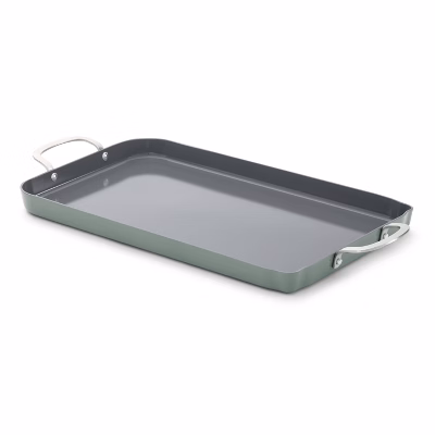 Calphalon Ceramic Double Griddle Silver Ash: Nonstick Double Burner Griddle Pan, Dishwasher-safe, Anodized Aluminum
