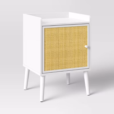 Rattan And Wood Bedside Kids' Table White - Pillowfort