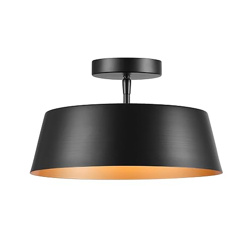 Globe Electric 66000136 2-Light Flush Mount Ceiling Light, Matte Black, Gold Interior, Home Improvement, Dining/Kitchen