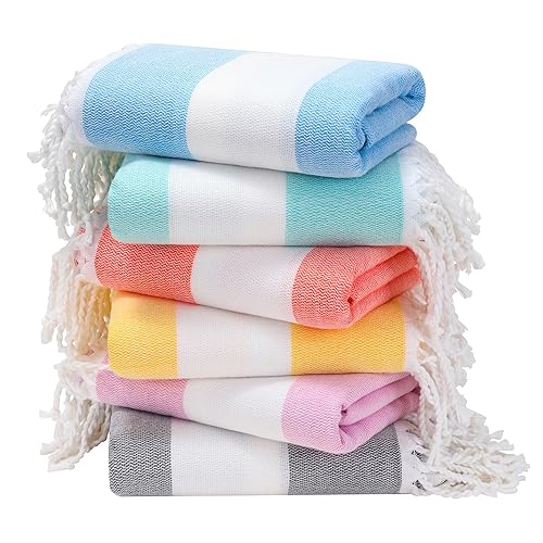 Genovega 6 Packs Oversized Stripe Turkish Beach Towel 74"x38" Thin Quick Dry Sand Free Pool Swim Towels Large XL Clearance Blanket Adult Travel Vacation Accessories Essentials Mulite Stripe