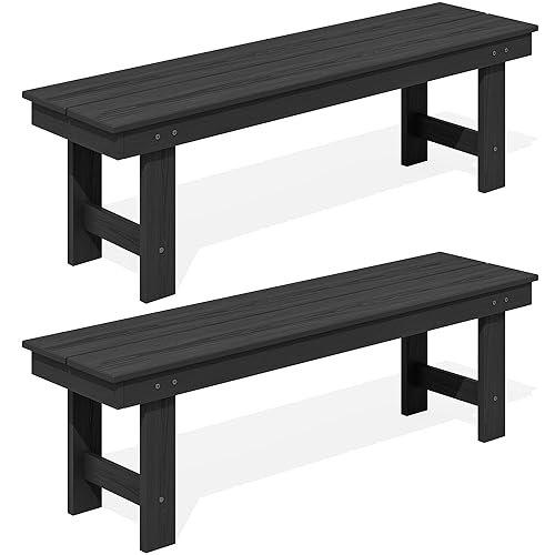 SERWALL 2-Person Outdoor Bench Backless, HDPE Outdoor Benches Weatherproof, 700 Lbs Weight Capacity, Poly Lumber Patio Furniture for Garden, Porch and Park, Black, 2 Pack