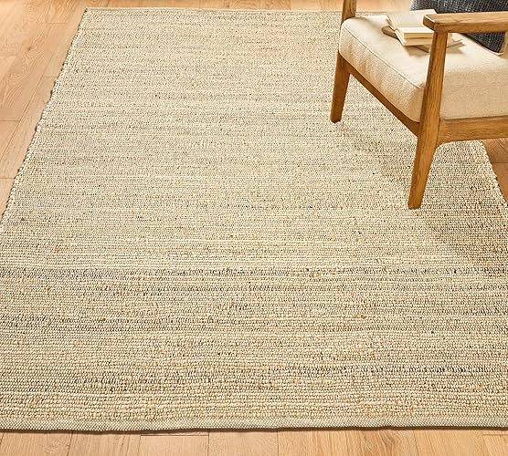 Chardin home 6x9 Jute Cotton Hand Woven Area Rug, Natural Jute Braided Boho Farmhouse Rug, Rustic Vintage Reversible Natural Fiber Rug for Living Room, Bedroom, Dining Room, Office, or Entryway.