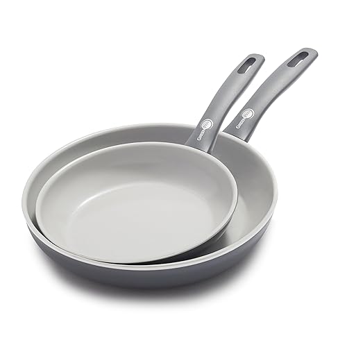 GreenPan Dover 8" and 10" Frying Pan Skillet Set, Healthy Ceramic Nonstick Coating, PFAS-Free, Dishwasher Safe, Comfort Grip Handle, Gray