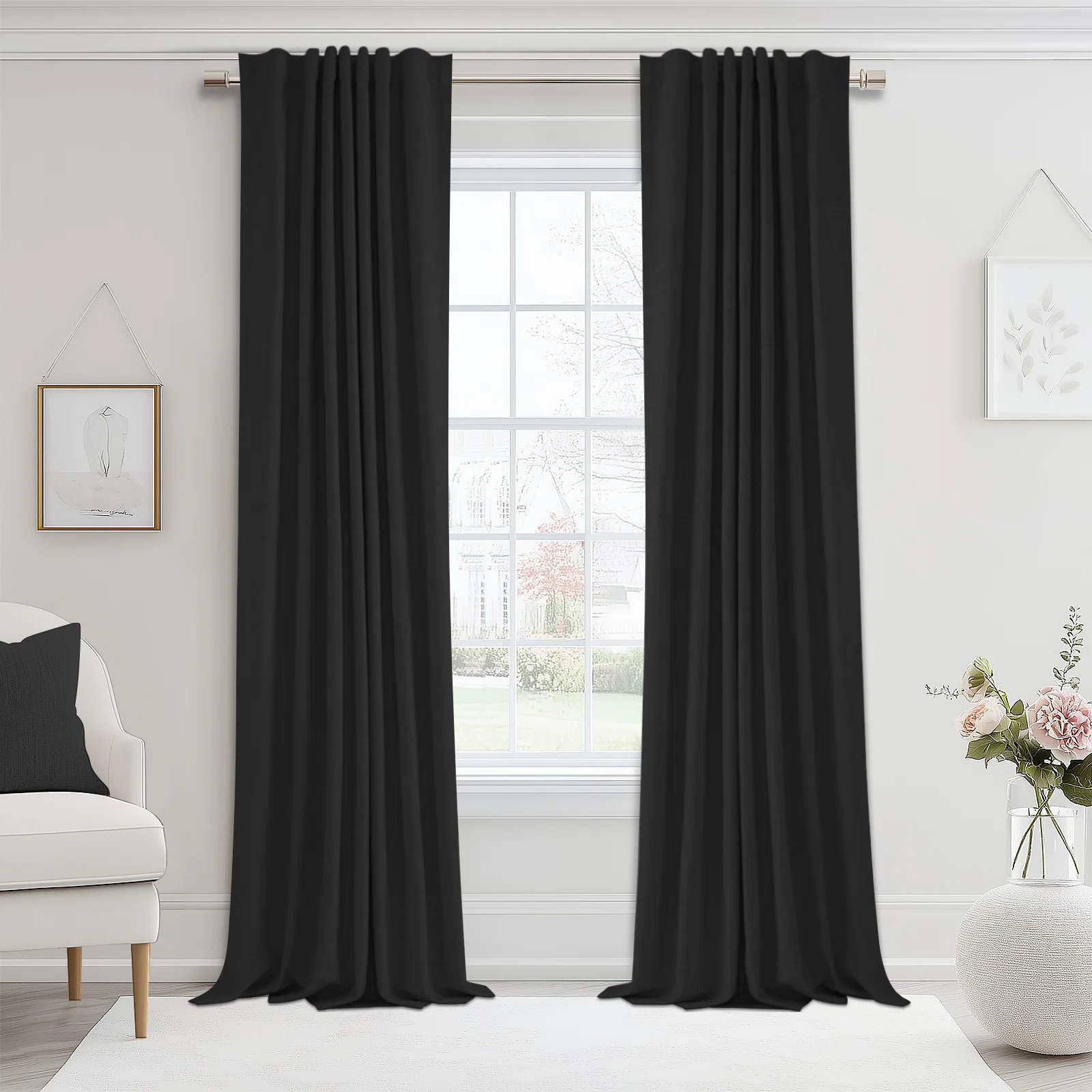 Ailey 100% Blackout Linen Textured Curtains Solid Thermal Insulated  Drapes for Bedroom Living Room (50" Wide, 2 Panels Set)