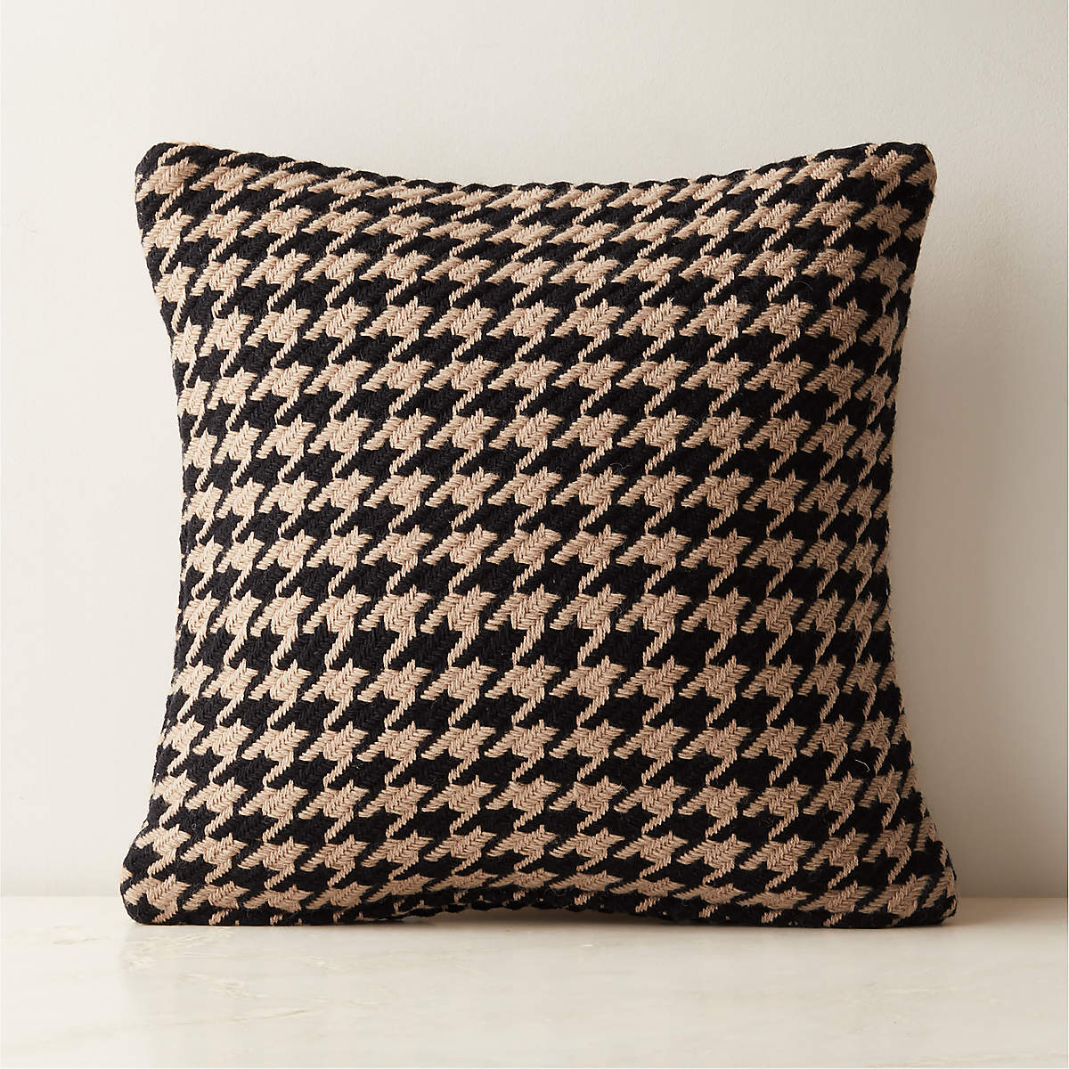 Drew Black And Cream Houndstooth Wool And Cotton Throw Pillow Cover 20x20
