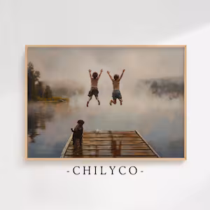Boys Jumping Lake Art Print Printable