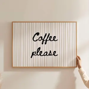 Coffee Please Retro Stripe Print Funny