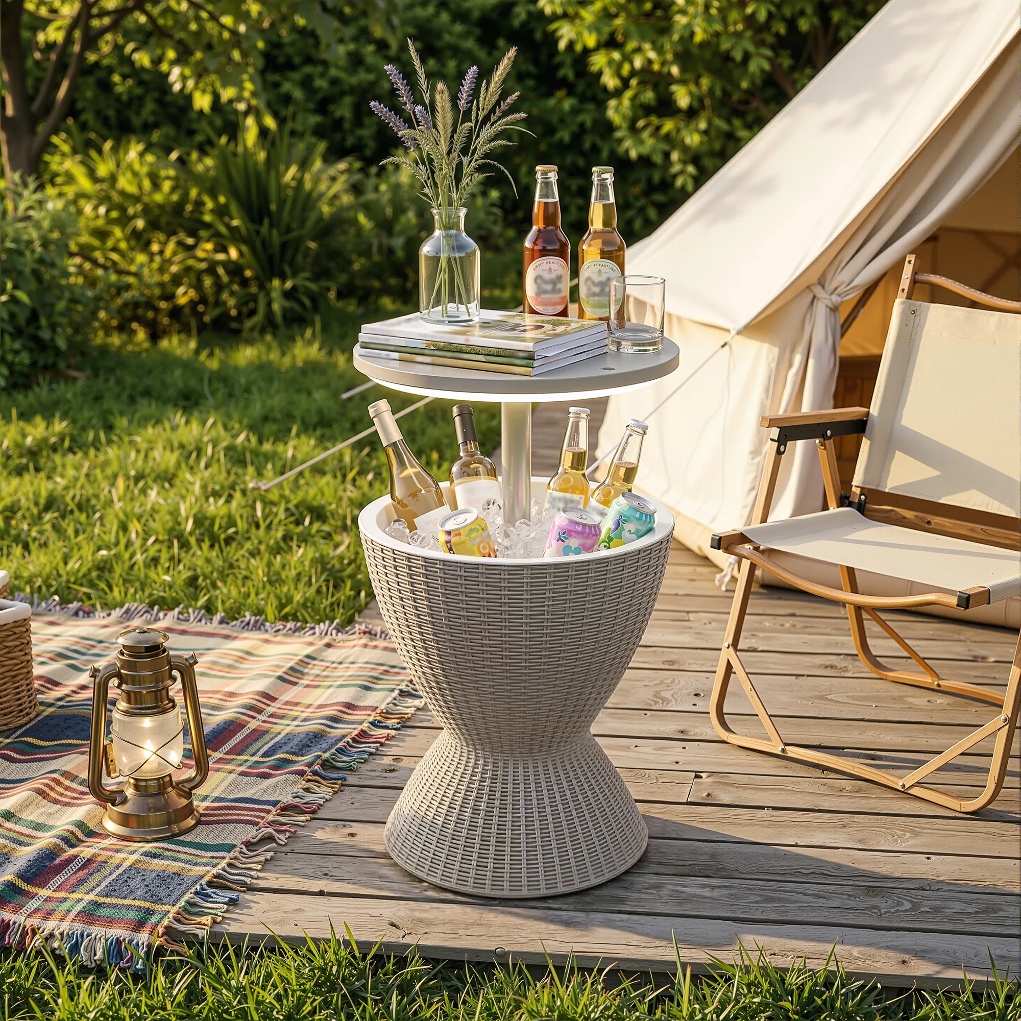Resin Outdoor Ice Bucket With Extendable Tabletop