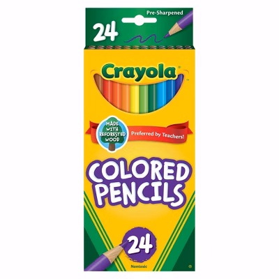 Crayola 24ct Pre-sharpened Colored Pencils: Multicolor Wax & Wood, Non-toxic, School Supplies For Kids, 3.3mm Point