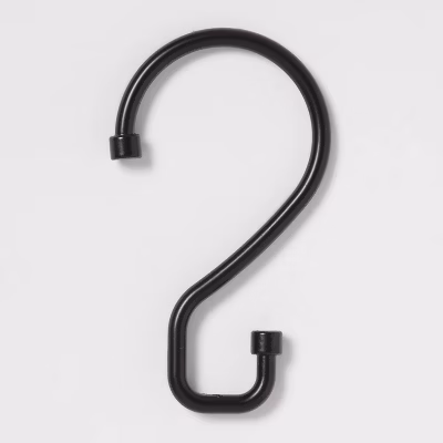 S Hook Without Roller Ball Shower Curtain Rings Matte Black - Threshold™: Zinc Alloy, 12-pack, Black Plated Finish