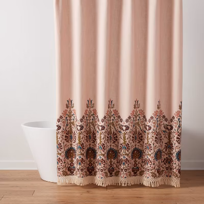 Boho Floral With Fringe Shower Curtain Pink - Threshold