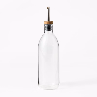 Glass Olive Oil Bottle - Figmint™: Clear Glass Oil Dispenser With Stainless Steel & Silicone Lid, 20.5 Oz Capacity