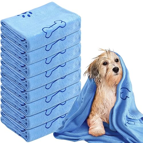 Peryiter 8 Pcs Dog Towels Pet Bath Drying Towels 55 x 28 Inches Large Absorbent Microfiber Quick Fast Drying Soft Beach for Lightweight Cat and Puppy Shower Essentials Cleaning Accessories(Blue)