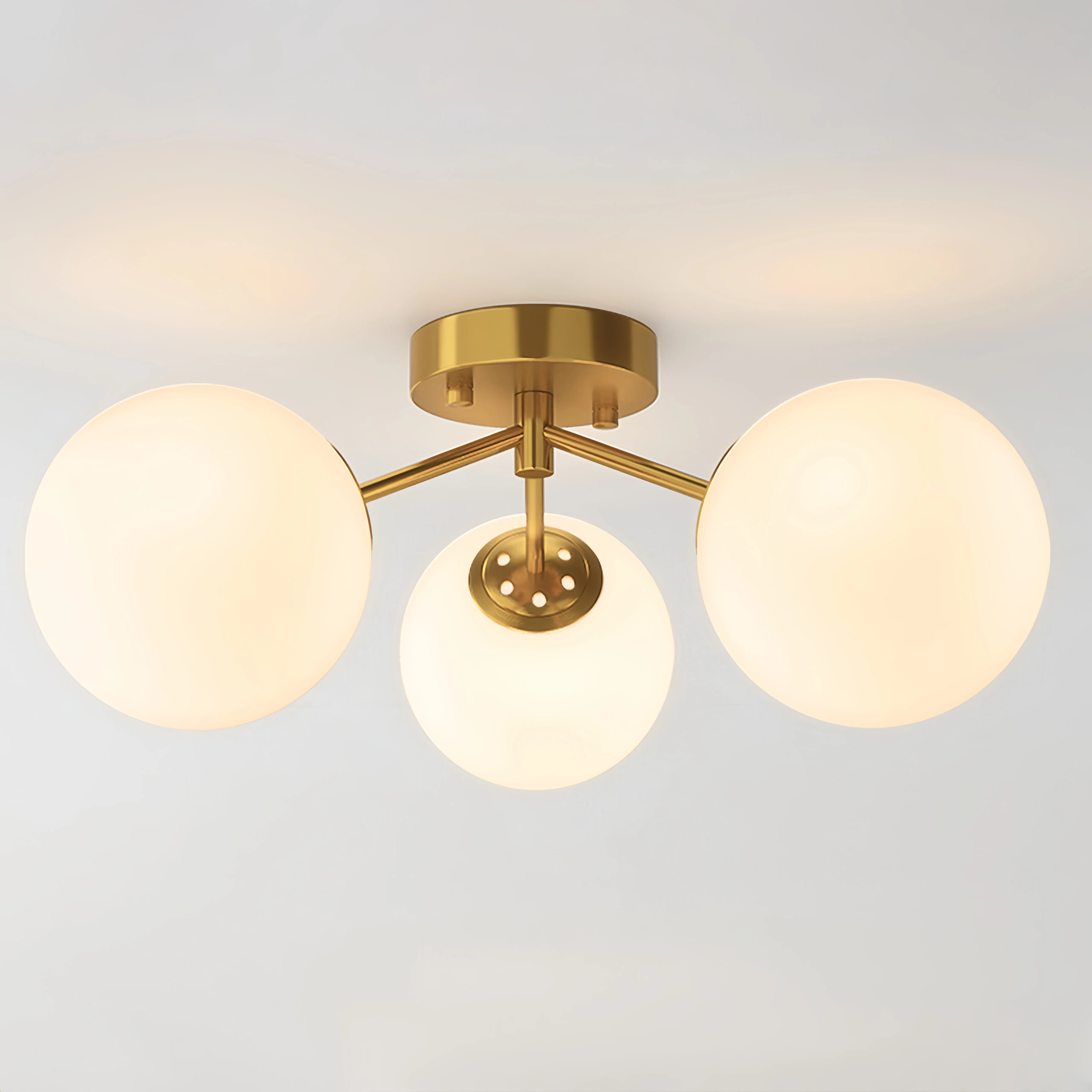 16.5''-3 Lights Modern Brushed Brass Iron Glass Cover Globe Semi Flush Mount Lighting for Living Room/Bedroom