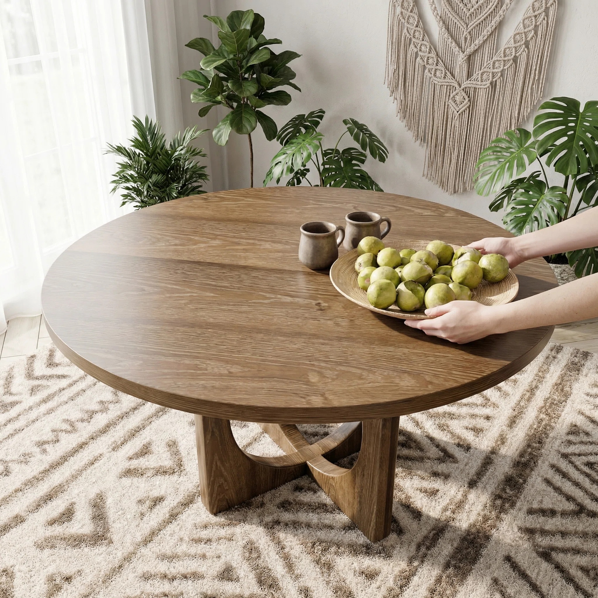 Meranda Arcadia 35" Round Coffee Table Solid Wood Tabletop & Cross Legs