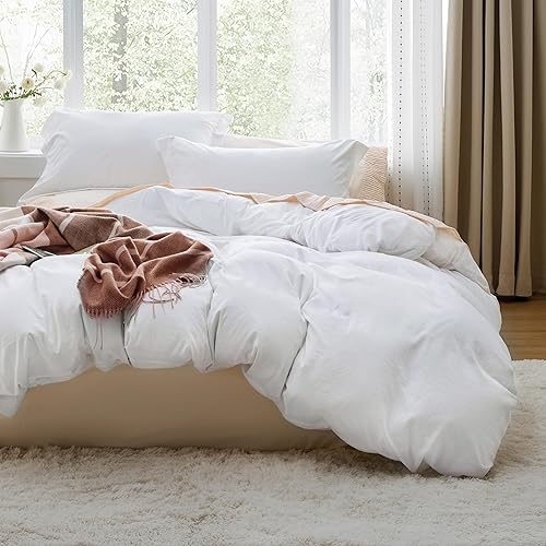 Bedsure White Duvet Cover Full Size - 3 Pieces Prewashed Extra Soft Cotton-Like Polyester Bedding Set, Includes 1 Duvet Cover 80x90 Inches with Zipper Closure & 2 Pillow Shams, Comforter Not Included