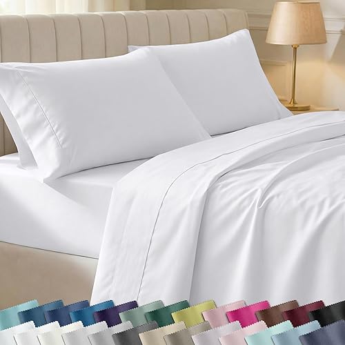 California Design Den Soft 100% Cotton Twin Sheet Set, 400 Thread Count Good Housekeeping Award Winner, Silky Smooth Sateen Weave, Breathable and Durable Cotton Bedding Set - White