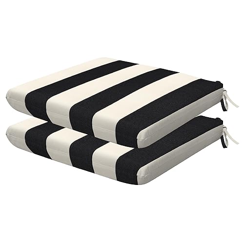 Honeycomb Outdoor Universal Seat Cushion Set, 18" x 17.5", Cabana Stripe Black & Ivory Outdoor Chair Cushions