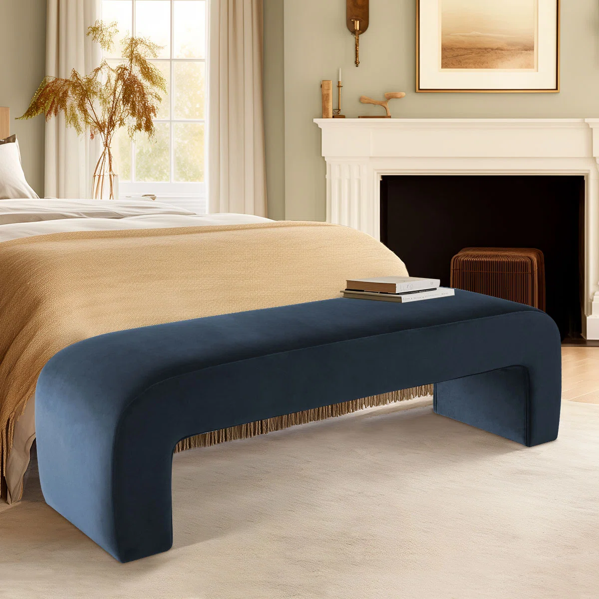 Floranda 60" Fully Velvet Upholstered Waterfall Entryway Bedroom Bench