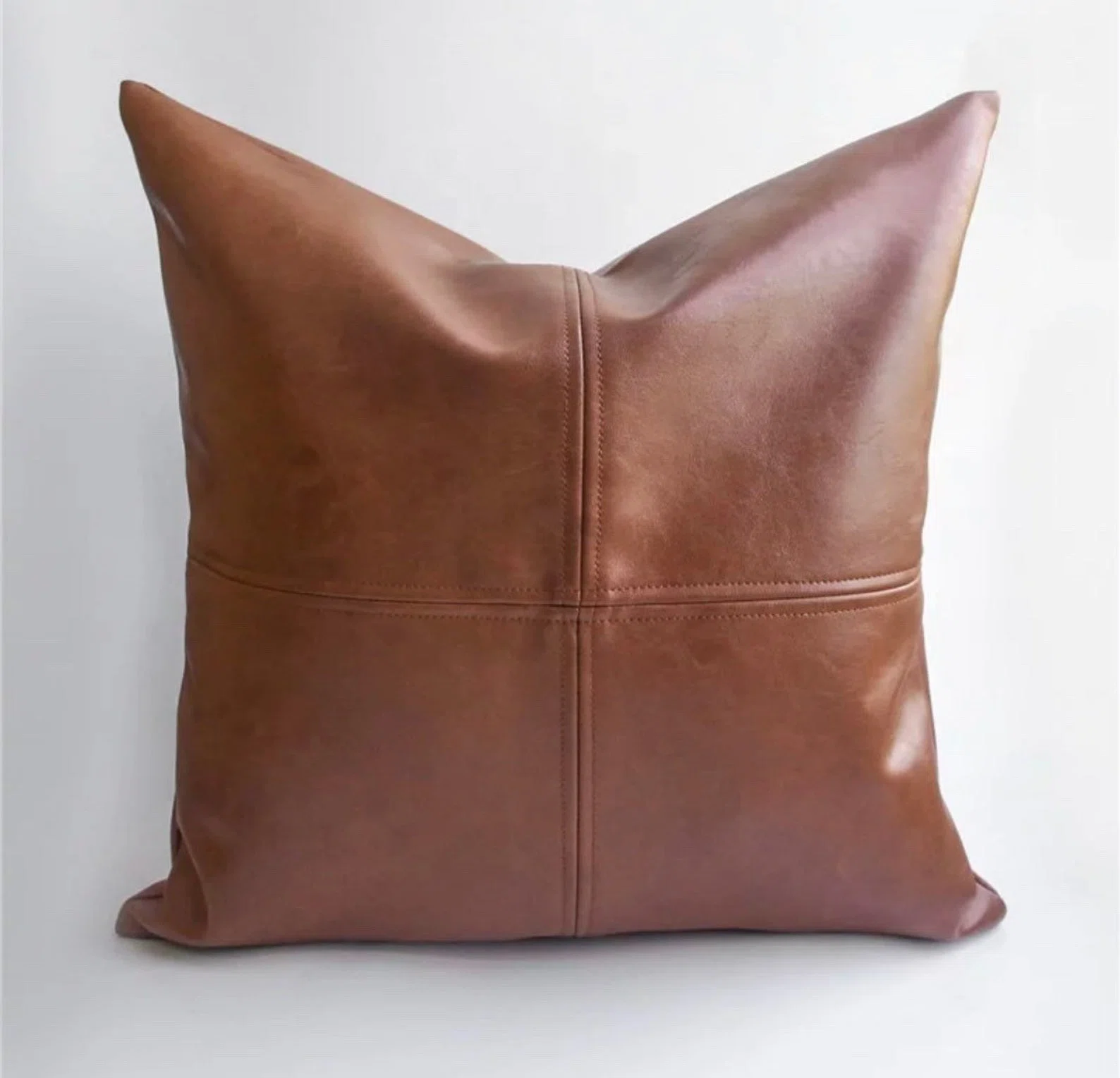  Square Faux Leather Throw Pillow Cover