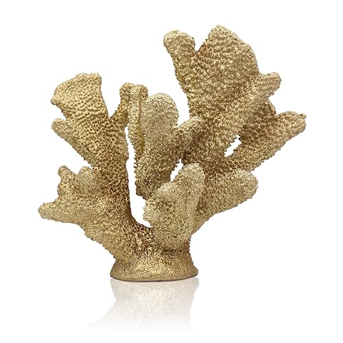 ALIWINER Gold Coral Decor Faux Artificial Coral Reef Resin Nautical Decoration Tabletop Home Living Room Decor (7.8in Tall)