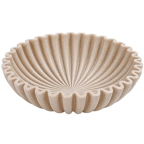 YMXYJM Large Decorative Bowl, Modern Handicraft Bowls for Home Decor, Fruit Bowl for Kitchen Counter, Ruffle Decor, Stylish Key Bowl for Entry Table, Artificial Stone Beige