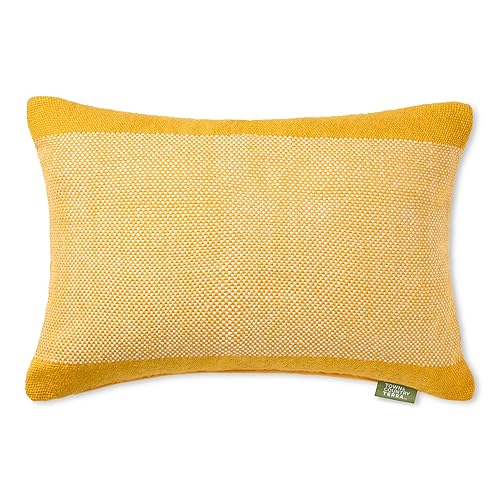 TOWN & COUNTRY TERRA Alara Solid Border Handcrafted Indoor Outdoor Decorative Pillow, 100% Recycled Materials, UV Fade Resistant, Water Repellent, Yellow/Ivory, 14"x20"