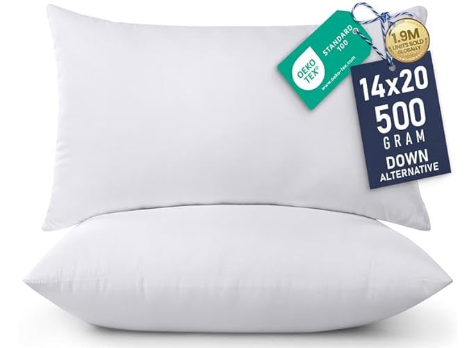 Utopia Bedding 14x20 Pillow Inserts, Set of 2, White – Indoor Decorative Throw Pillows for Bed, Sofa & Couch – Soft, Supportive & Fluffy Cushion Inserts