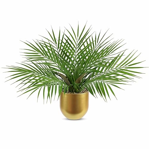 Briful Fake Plant 15.7’’ Artificial Palm Plant in Gold Pot Real Touch Faux Tropical Palm Tree Houseplant for Home Indoor Living Room Tabletop Balcony Decorations