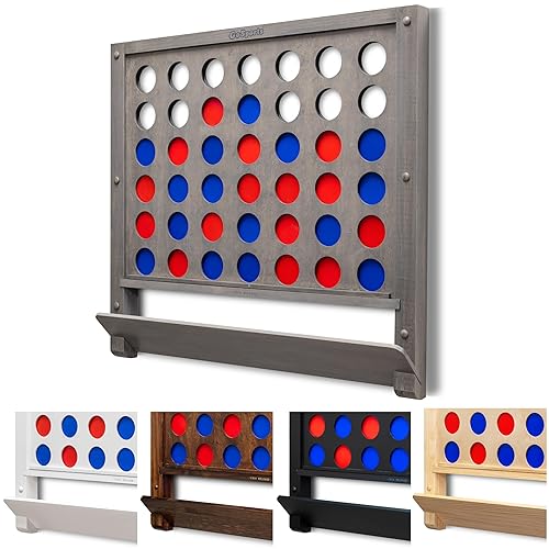 GoSports Wall Mounted Giant 4 in a Row - Jumbo Four in a Row with Coins - Gray Stain