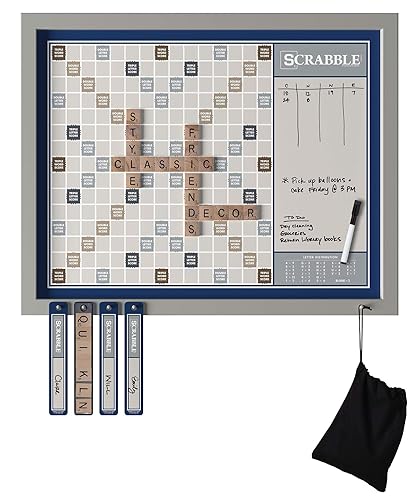 WS Game Company Scrabble Deluxe 2-in-1 Wall Edition, Oversized 30" x 24" Wood Frame, Magnetic Tiles & Dry Erase Message Board, Hangable Home Decor, Family Word Board Games for 2-4 Players, Ages 8+