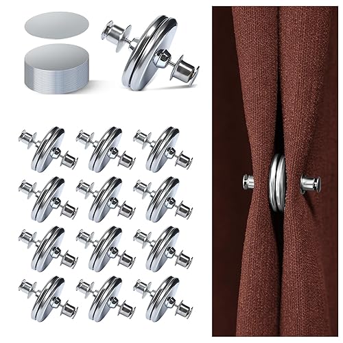 12Pairs Curtain Magnets, ZNJAVX Curtain Magnets Closure with 12pcs Self-Adhesive Patch – Strong Magnetic Curtain Clips to Keep Curtain Closed for Indoor Outdoor, Shower, Bedroom, Office