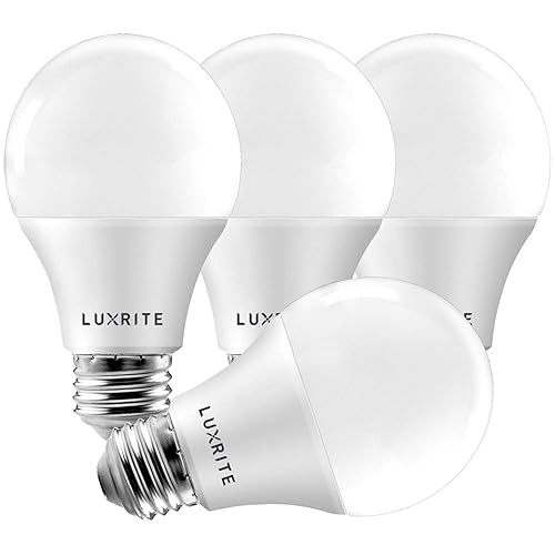 LUXRITE A19 LED Light Bulb 60W Equivalent, 2700K Warm White Dimmable, 800 Lumens, Standard LED Bulb 9W, E26 Base, Energy Star, Enclosed Fixture Rated, Perfect for Lamps and Home Lighting (4 Pack)