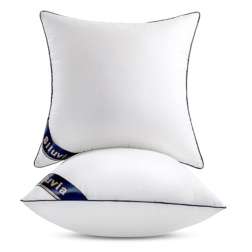 Siluvia 18"x18" Pillow Inserts Set of 2 Decorative Square Throw 18" Pillows with 100% Cotton Cover for Sofa, Couch, and Bed - White