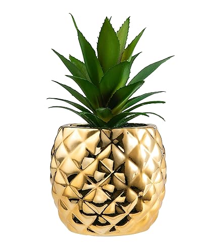 Artificial Succulent Pineapple Plant in Ceramic Pot Ananas Potted Artificial Plant Faux Succulents Home Office Tabletop Wedding Party Decoration (Gold)