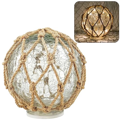SAILINGSTORY Glass Fishing Float Nautical Lamp Coastal Beach Decor Cracked Glass Ball Night Light 6"
