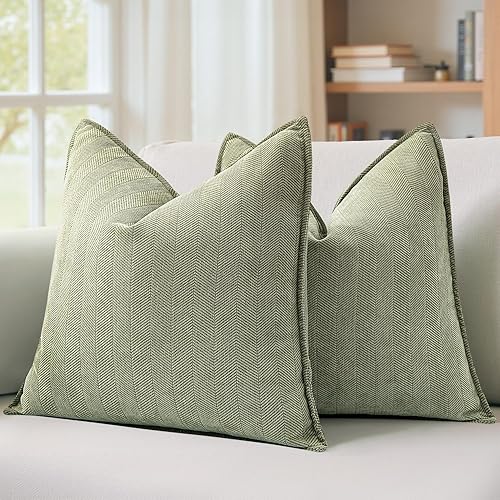 MIULEE Pack of 2 Sage Green Decorative Pillow Covers 20x20 Inch Soft Chenille Luxurious Couch Throw Pillows Farmhouse Cushion Covers with Elegant Design for Sofa Bedroom Living Room Summer Home Decor