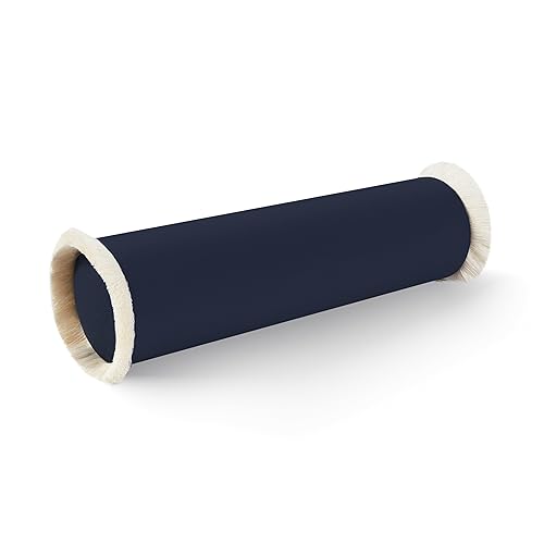Hofdeco Premium Coastal Hampton Style Patio Outdoor Performance Bolster Pillow Cover Only, 6"x20" Water Repellent, UV and Fade Resistant for Backyard, Couch, Dark Navy Blue Solid with Fringe