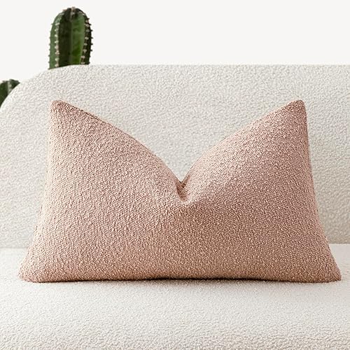 Foindtower Decorative Textured Boucle Throw Pillow Covers Accent Solid Lumbar Pillow Cases Soft Cozy Couch Cushion Case for Chair Sofa Bedroom Living Room Home Decor 12x20 Inch,1PC,Light Pink