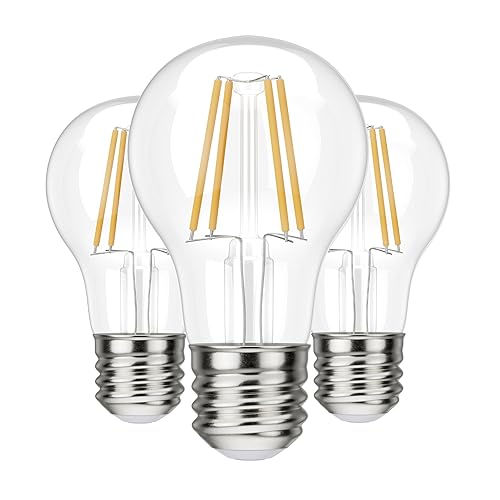 BlueStars A19 LED Vintage LED Filament Bulb E26 Standard Base 120V 5W (60 Watt Equivalent), 2700K Warm White, 550lm Non-Dimmable, Clear Glass for Home Indoor Outdoor Decoration - Pack of 3